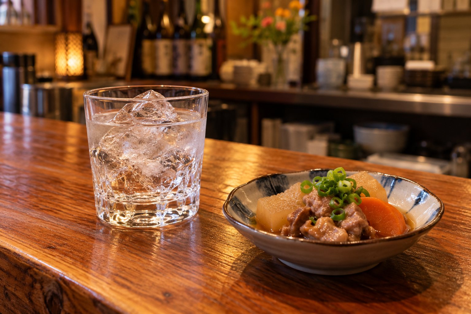 焼酎ロックと手料理