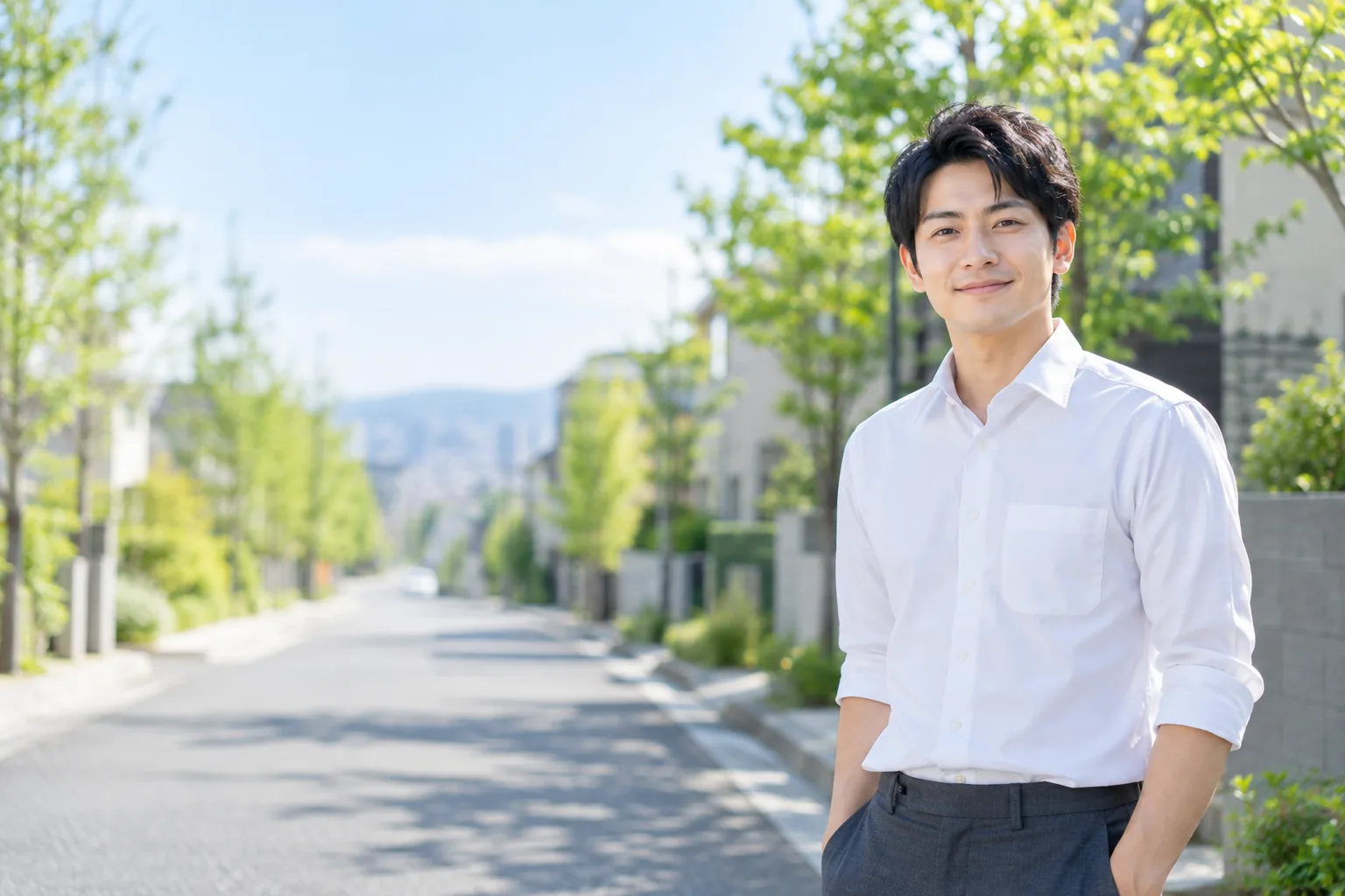 住宅街に立つ新堂りく
