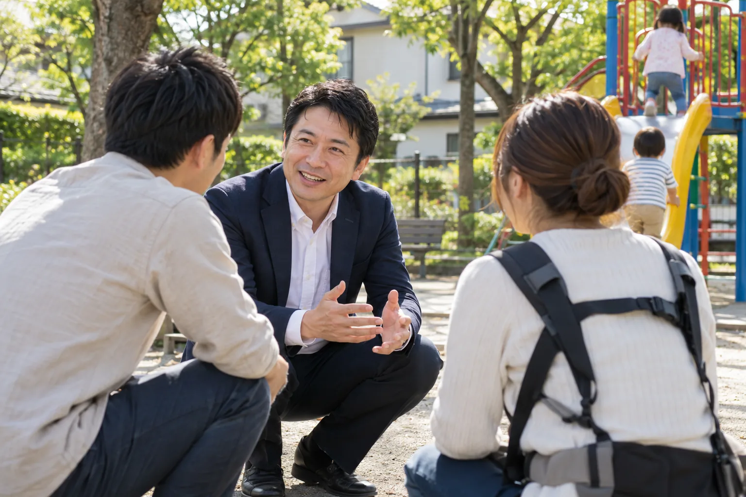 公園で保護者と話す様子